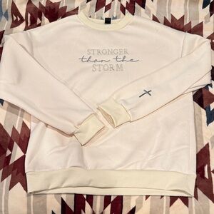 SHEIN Cream Crewneck Sweater with Motivational Text